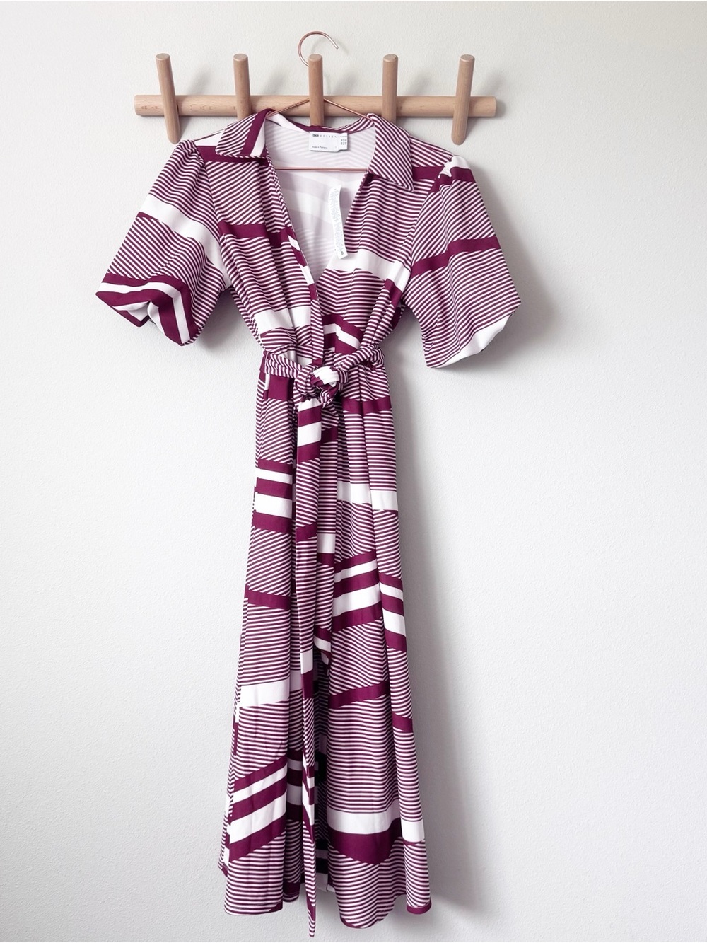 ASOS Striped Tie-Waist Maxi Dress ā Burgundy & White
